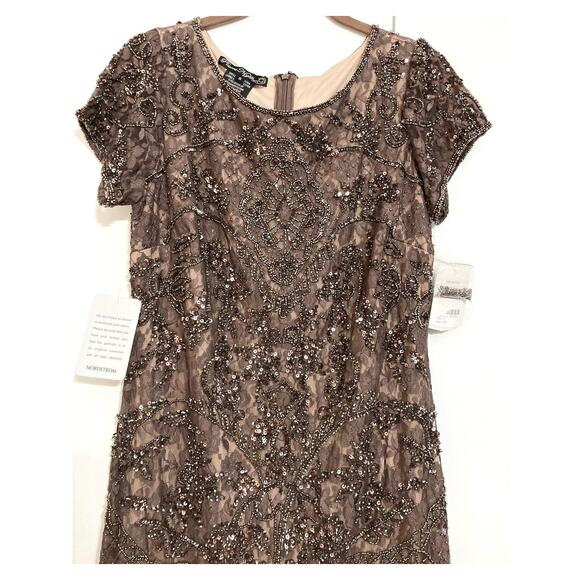 Pisarro Nights Art Deco Beaded Mesh Cocktail Dress Size 8 in Coffee Latte NWT - Picture 4 of 8